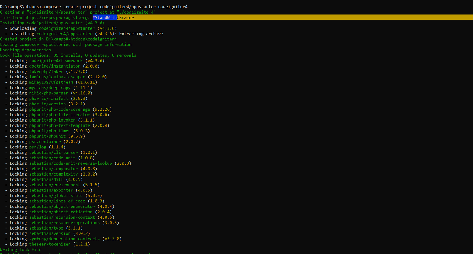 Install codeigniter 4 on windows using composer
