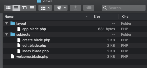 CRUD view file structure in Laravel 7