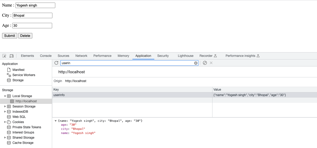 Stored Local storage data