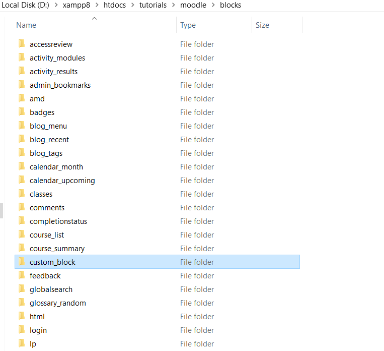 Create custom block folder in Moodle