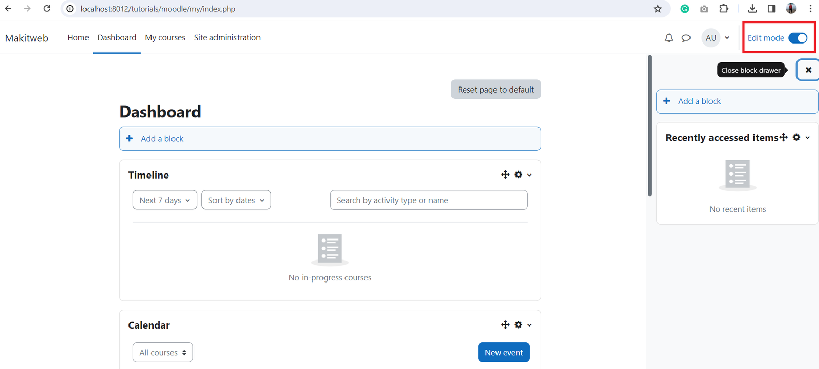 Enable edit mode in Moodle