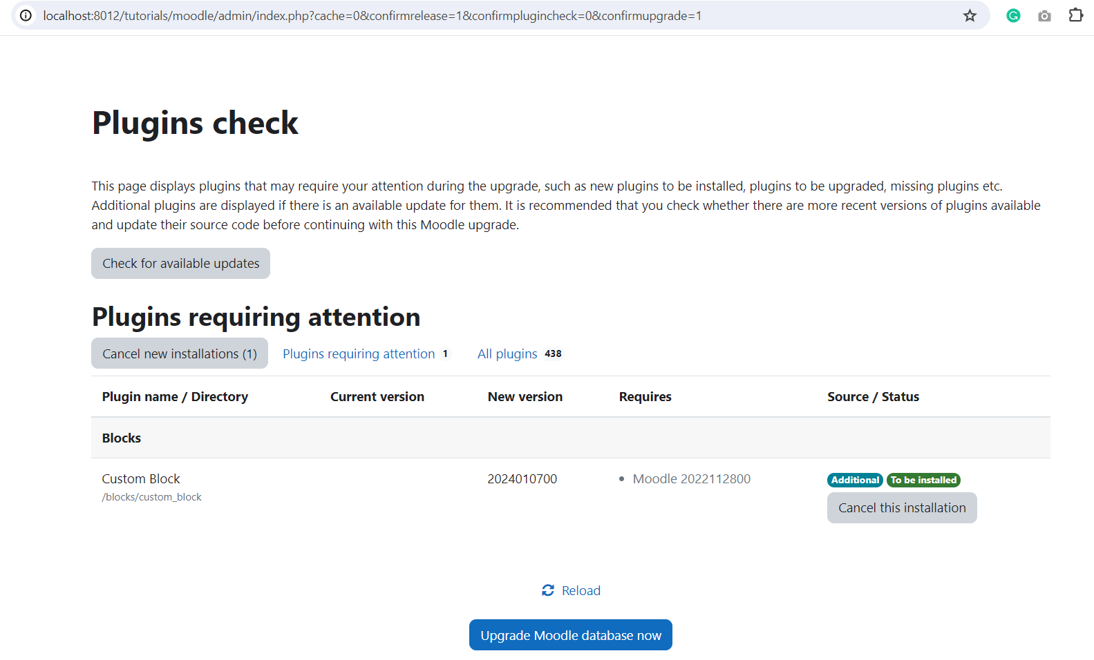 Install custom block in moodle